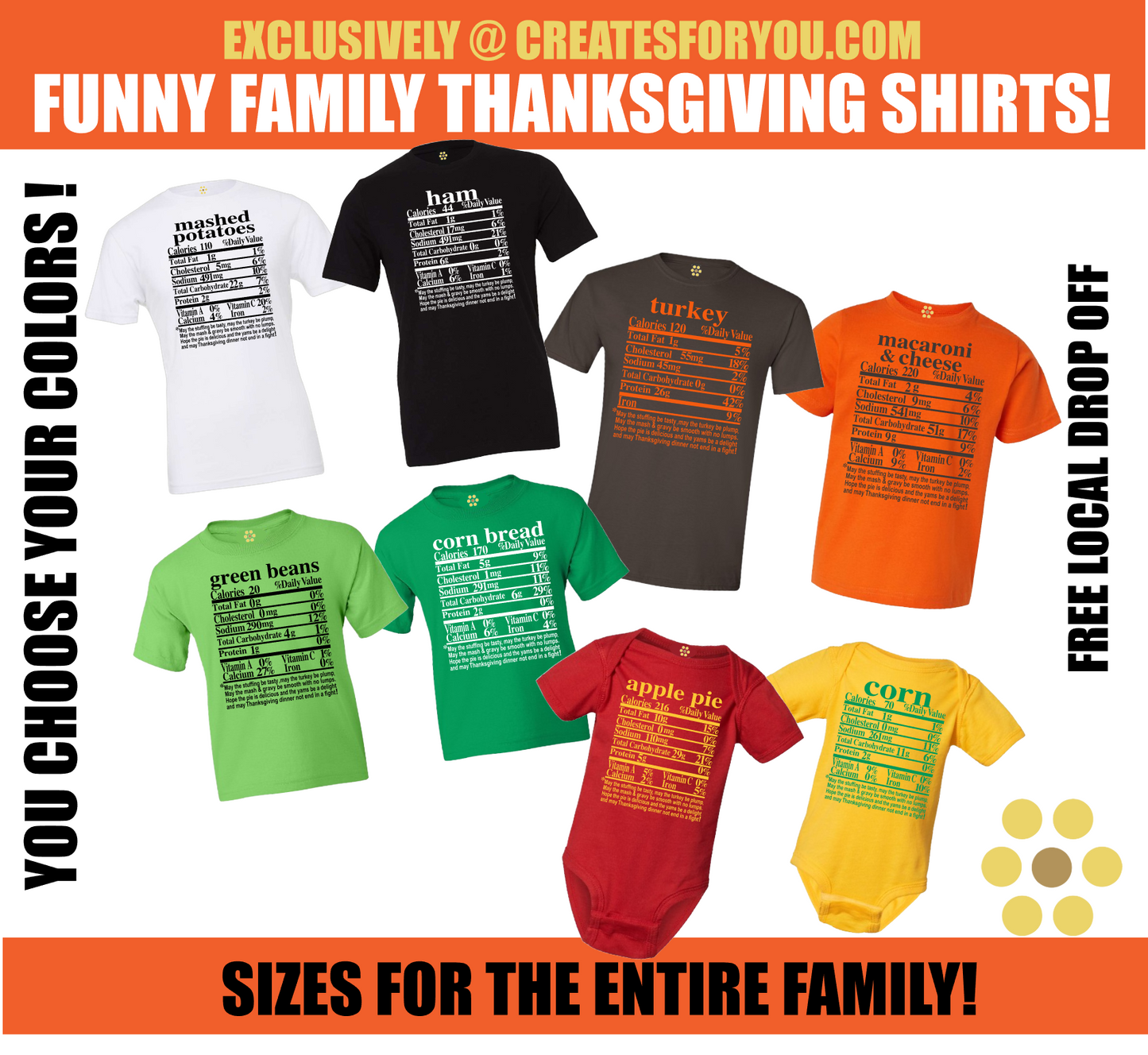 Funny Thanksgiving Nutritional Facts T-Shirts - Customizable Fall Collection