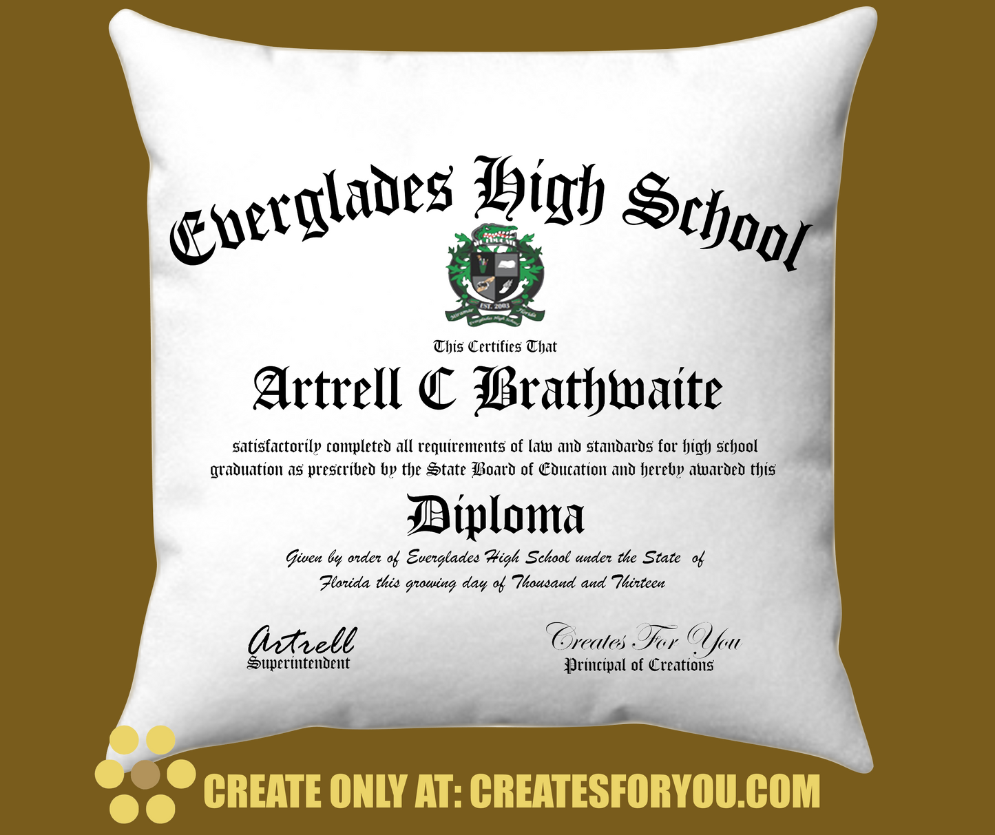 Custom High School Graduation Pillow – Personalized Diploma Keepsake Gift